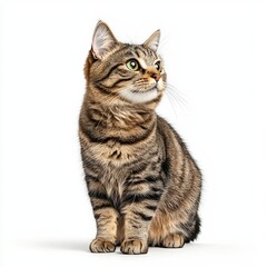A striking tabby Highlander cat sits elegantly, showcasing its unique fur patterns and captivating gaze, perfect for pet lovers and cat enthusiasts.