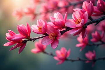 Obraz premium Vibrant petals unfolding on a majestic tree branch, tree blossoms, natural beauty