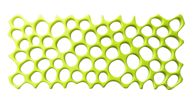 Neon green honeycomb pattern creating a futuristic design isolated on white background