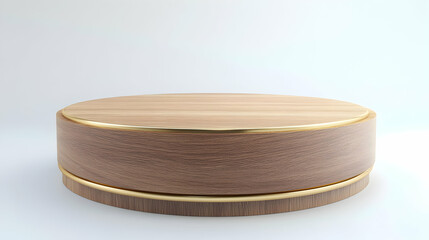 3D rendering of a wooden podium with brass inlays for handcrafted artisanal product marketing