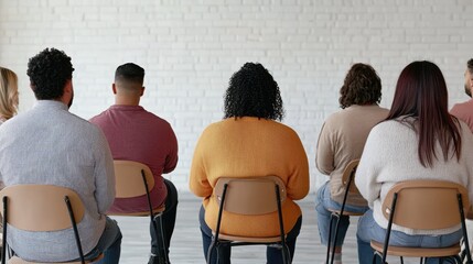 Diverse group engages in conversation seated in a circle, fostering community and connection in an open, collaborative space.
