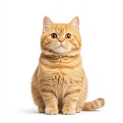 Adorable fluffy orange Scottish Straight cat sitting gracefully, showcasing its captivating big eyes and soft fur. Perfect for pet lovers and animal lovers.