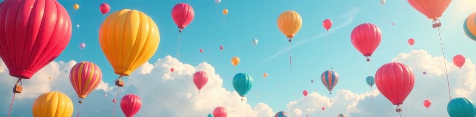Fototapeta premium Colorful balloons filling the sky with various shapes and sizes, helium, balloons