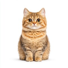 Charming and fluffy Scottish Fold cat with striking eyes, perfectly posed against a white background, showcasing its adorable features.