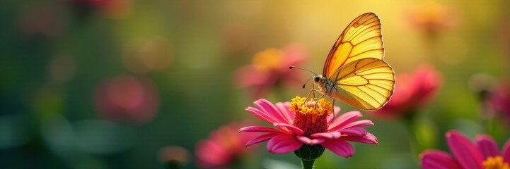 Obraz premium Delicate butterfly perched on a vibrant flower, blossom, flower