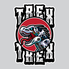 T rex cyberpunk character mascot t shirt illustration design