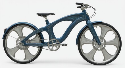Fototapeta premium Futuristic blue bicycle with intricate design and innovative wheel technology