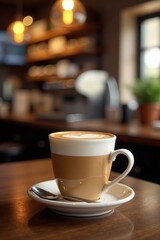 Fototapeta premium Mocha coffee in a blurred cafe scene with bokeh background, coffee, atmosphere