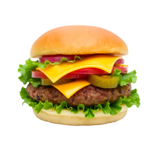delicious cheeseburger with fresh lettuce, tomato and melted cheese, a perfect meal for fast food lovers, satisfying and flavorful snack	