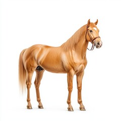 Fototapeta premium A beautiful golden Paso Fino horse standing majestically, showcasing its sleek coat and strong build, perfect for equestrian themes.