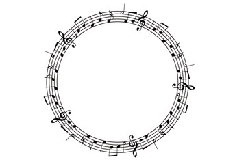 Marco circular negro de pentagrama musical 
