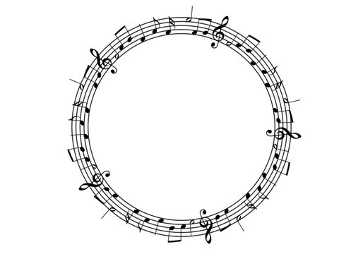 Marco circular negro de pentagrama musical 