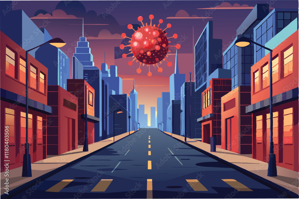 Leinwandbilder an empty city street with glowing red hmpv virus particles floating above symbolizing the impact of 
