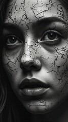 Faces Collage Abstract Black And White Background, Wallpaper Illustration, Dramatic Mood