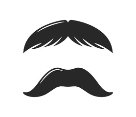 Black silhouette of a hairstyle and mustache on a white background. Minimalistic vector style element for design concepts, fashion, or grooming themes. Vector illustration.
