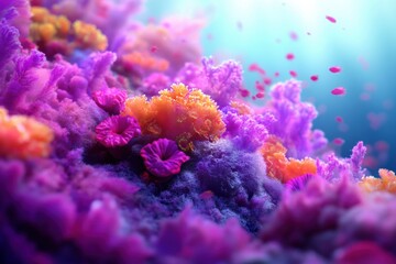 Naklejka premium Vibrant remnants of marine life in a dead coral reef captured in soft underwater light