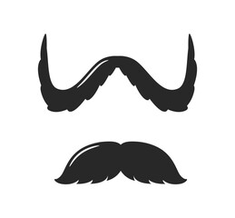 Obraz premium Two black mustache illustrations in different styles, drawn in a simple black-and-white vector design. Minimalist concept of facial hair styles. Vector illustration.
