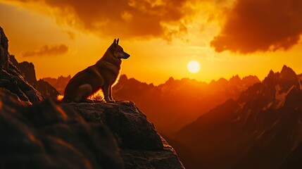 german shepherd fused with the high alpine ridges in the golden hour, generative ai