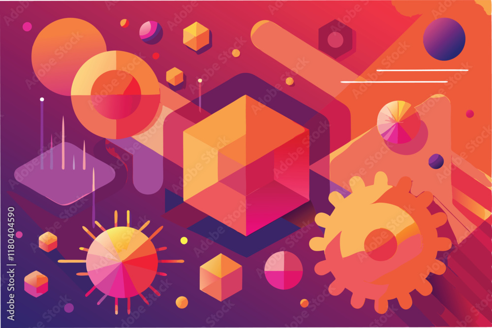 Leinwandbilder graphical abstract background with geometric shapes and layers of hmpv virus icons blended with grad