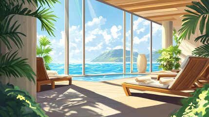 Fototapeta premium Solarium in the spa. preparing for the beach season. ai generated, human enhanced. Solarchime. Illustration