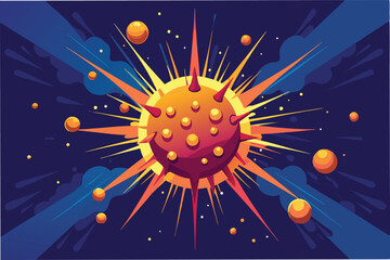 dynamic explosion of particles and light depicting the Human metapneumovirus Virus hmpv disintegrating in powerful burst of energy symbolizing the fight against hmpv clipart vector