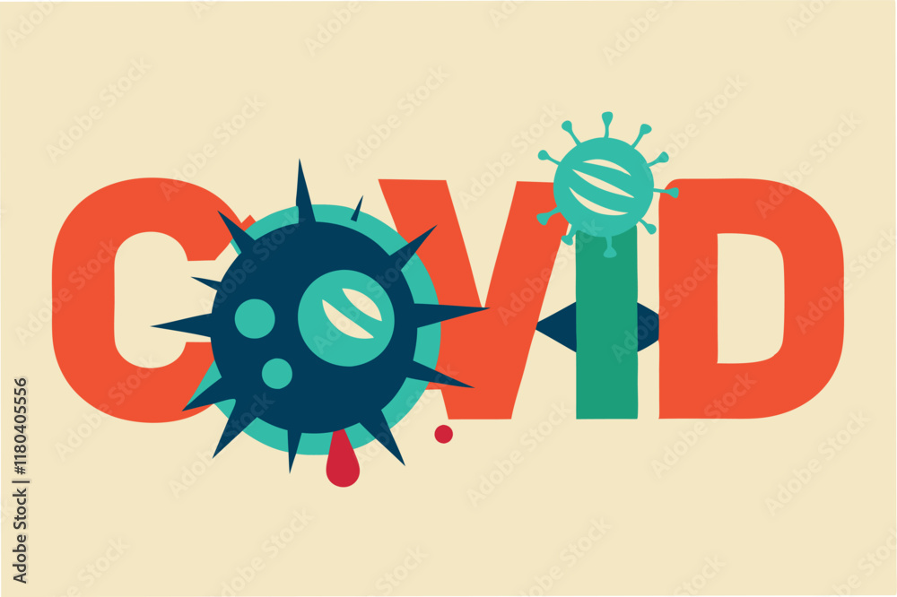 Poster creative typography design where the letter 'o' in 'covid' is replaced by spiky hmpv virus shape cli
