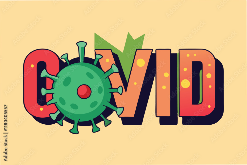 Poster creative typography design where the letter 'o' in 'covid' is replaced by spiky hmpv virus shape cli