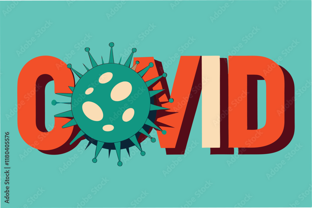 Poster creative typography design where the letter 'o' in 'covid' is replaced by spiky hmpv virus shape cli
