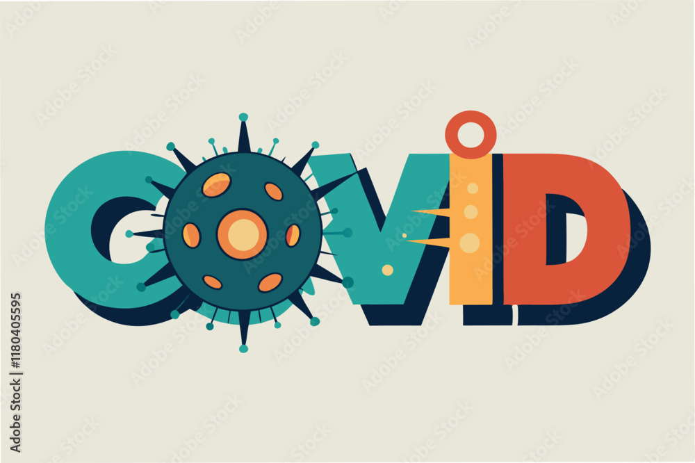 Aufkleber creative typography design where the letter 'o' in 'covid' is replaced by spiky hmpv virus shape cli