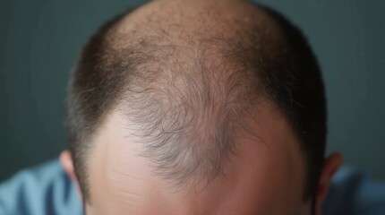 Fototapeta premium Hair Loss, Portrait And Man With Before And After For Results Of Stress, Cancer Or Depression In Men. Bald, Cosmetics And Skin By Scalp With Alopecia For Hairline Transplant