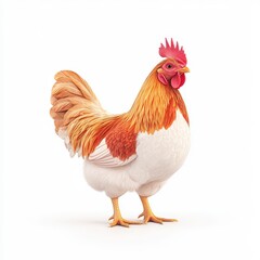 A colorful and detailed illustration of a proud Leghorn chicken standing with vibrant feathers, showcasing its unique features.
