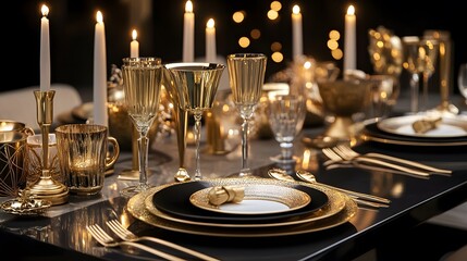 Elegant Candlelit Dinner Table with Golden Decor
