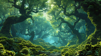 Fototapeta premium Immerse Yourself in the Timeless Tranquility of Nature's Lush Forest Labyrinth