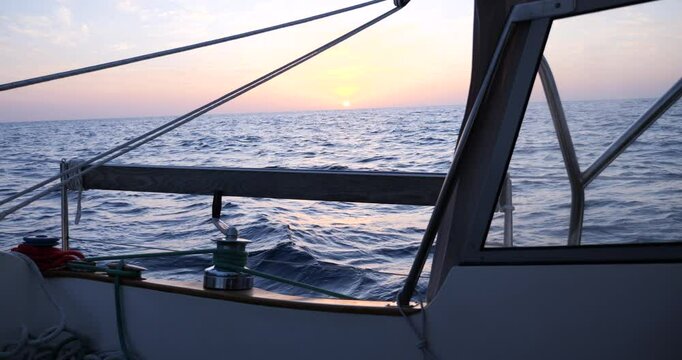 Sunset seen from a sailboat over the bay of Biscay in the Atlantic Ocean