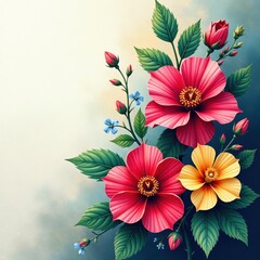 Obraz premium Vibrant floral blooms, intricate details, artistic brushstrokes, creative, botanical art, painting