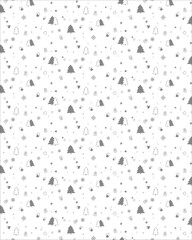 Winter doodles, seamless pattern on white background. Cute children pattern Perfect for background paper or textiles