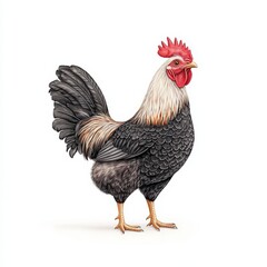 Fototapeta premium A detailed illustration of a proud Marans chicken showcasing vibrant feathers and a striking posture against a plain background.