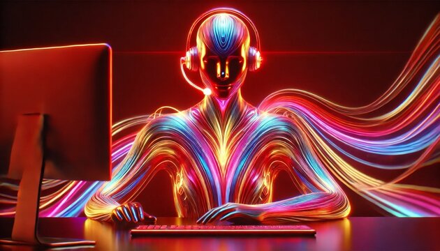 An AI agent acts as a virtual assistant, providing support as an artificial intelligence representative during the evolution of AGI, the rise of robot automation, and the singularity in technology