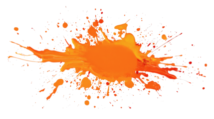 Orange ink splash on a black canvas creating a striking visual contrast isolated on white background