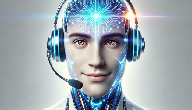 An AI agent acts as a virtual assistant, providing support as an artificial intelligence representative during the evolution of AGI, the rise of robot automation, and the singularity in technology.