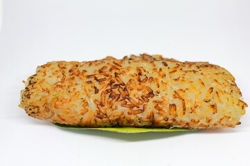 Solo city's culinary specialty, banana ledre cake isolated on white background.