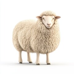 A fluffy white Icelandic sheep standing peacefully against a plain background, symbolizing tranquility and nature's beauty.