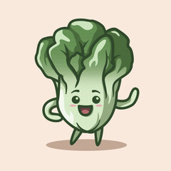 Adorable Cute Green Lettuce Vegetable Character Illustration
