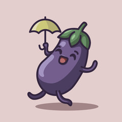 Adorable Cute Eggplant Vegetable Character Illustration
