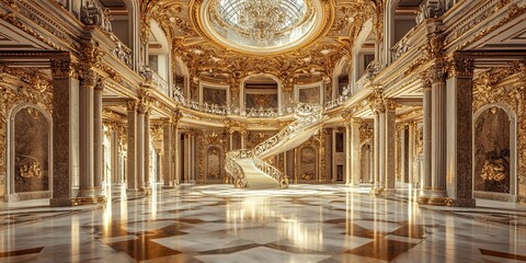 Obraz premium Grand Palace Interior With Ornate Gold Accents And Marble Floor