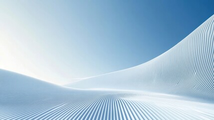 Abstract white landscape with blue sky, lines, and curves.