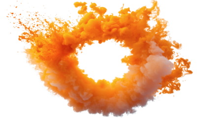 orange round fire smoke isolated on white background 