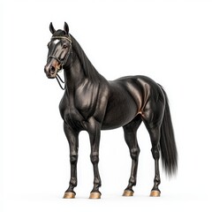 Fototapeta premium A majestic black Morgan horse standing proudly, showcasing its strength and elegance in a serene environment.