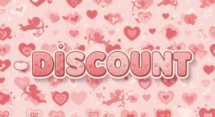 Valentine?s day sale background with hearts and cupid silhouettes