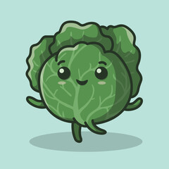 Adorable Cute Cabbage Vegetable Character Illustration